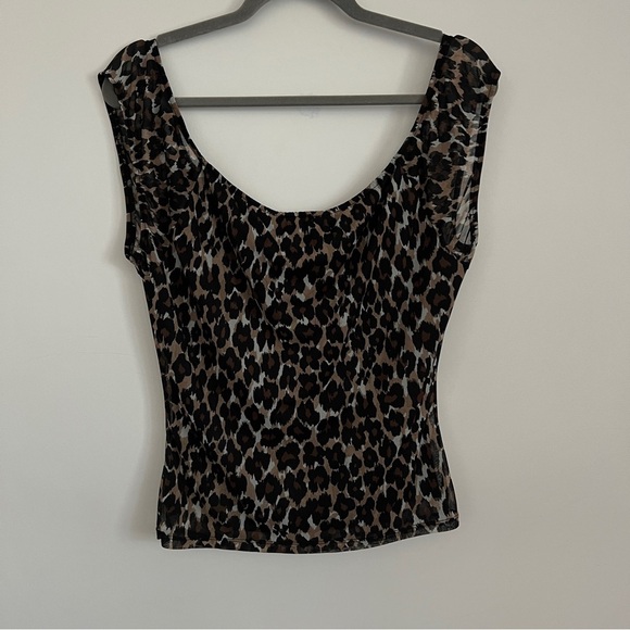Express Leopard Print Ruched Scoop Neck Cap Sleeve Top Y2K-Women’s Size Small - Picture 8 of 9